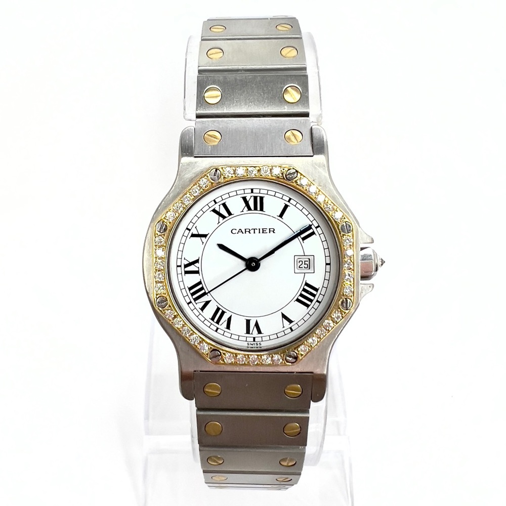 CARTIER SANTOS OCTAGON Automatic 31mm 2 Tone ~0.50TCW DIAMOND Watch White Dial